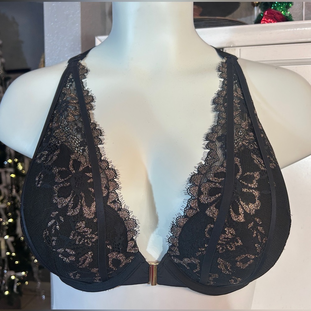 44B CACIQUE Black Lace‎ Detail Boost Plunge Bra Sexy